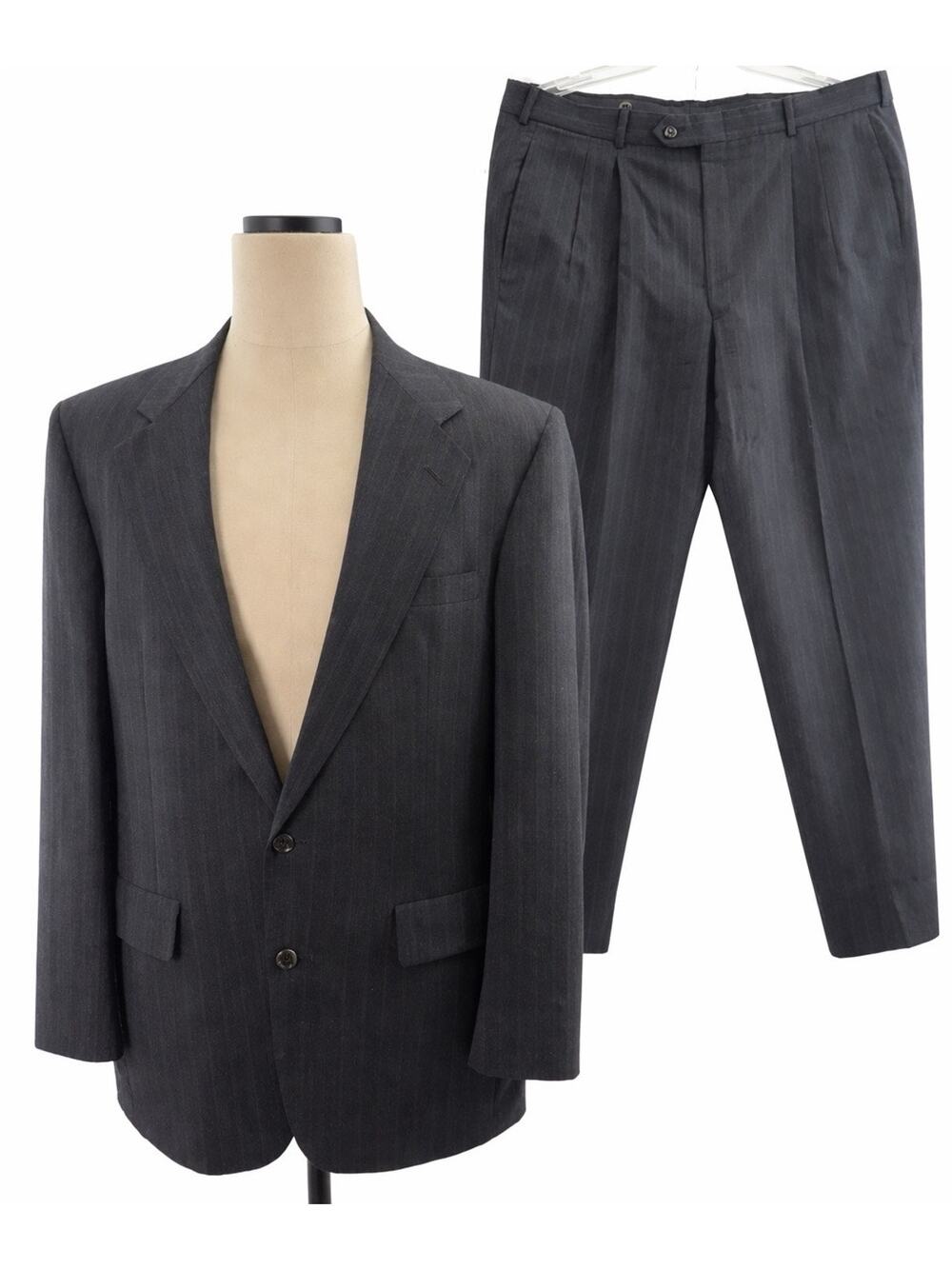 Vintage 90s Gray Wool Pinstripe Suit Men's Large 44R 38x30 USA Palm Beach